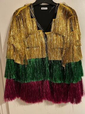 Tinsel Fringe Colorblock Mardi Gras Jacket